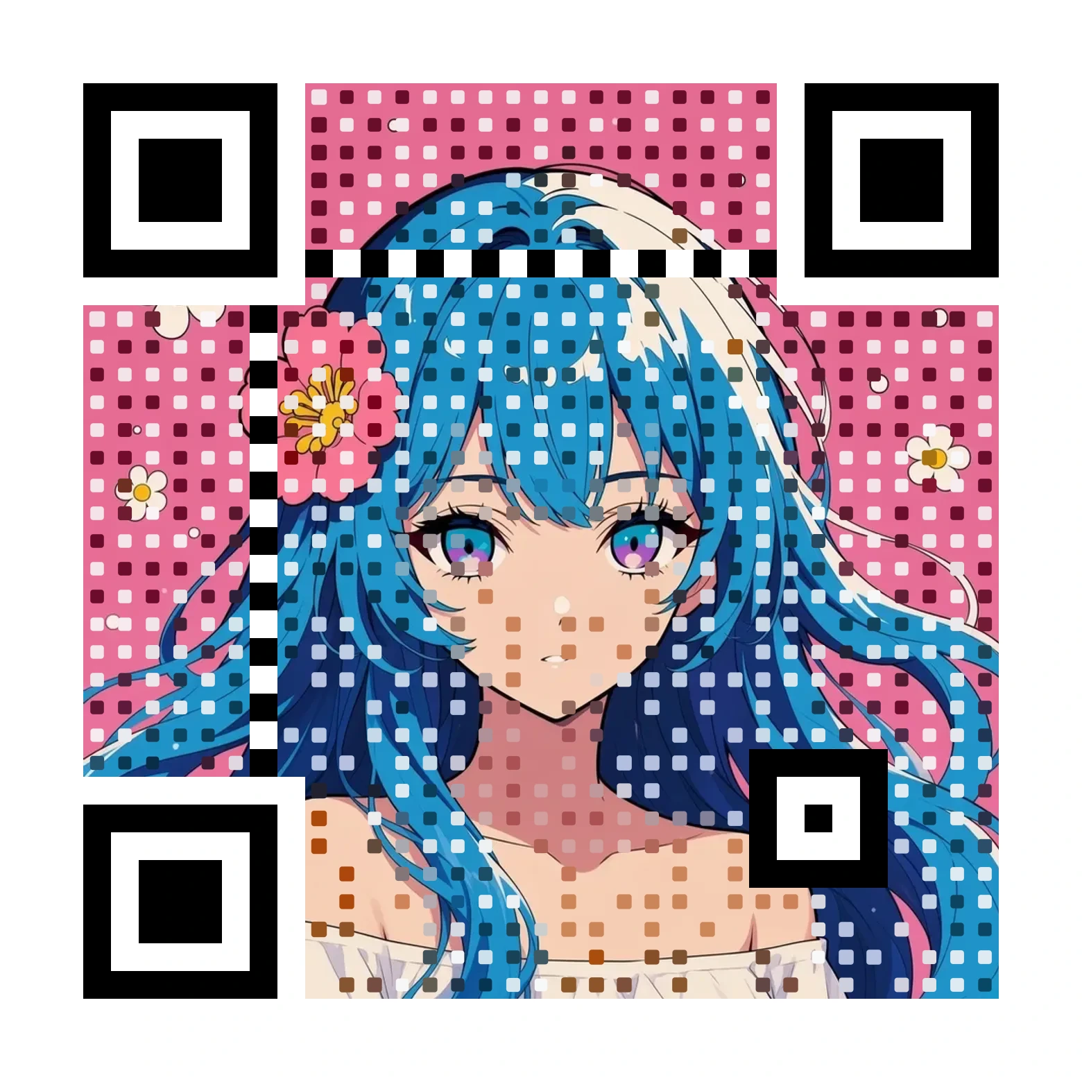 The same illustration rendered as a working QR code